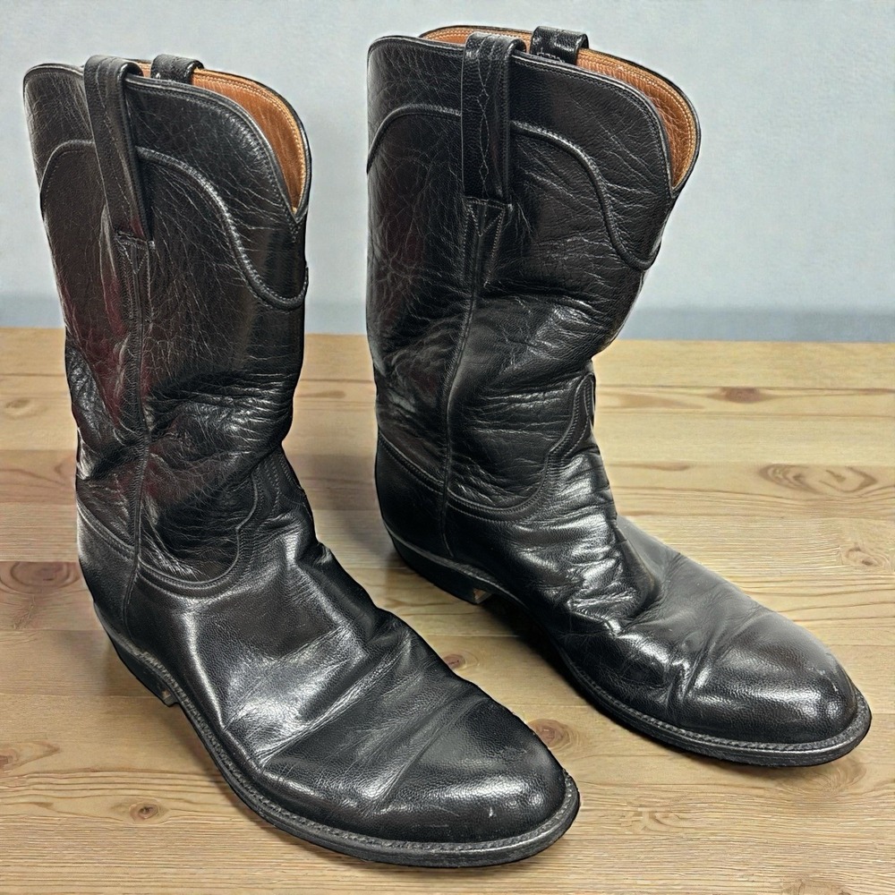 Lucchese Men's Black Roper Boots 6L08 – Size 8.5 B‎ – Handmade Leather Vintage